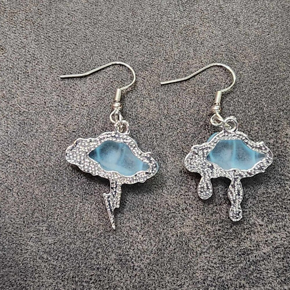 Silver Blue Rain & Lightning Cloud Earrings - image 2